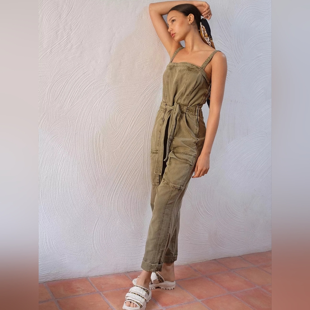 Free People Olive Green Utility Jumpsuit